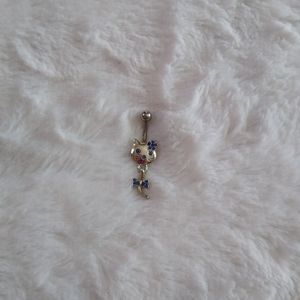 New Body Candy Blue Rhinestone Cat Dangle Belly Ring
